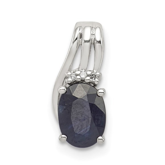 925 Sterling Silver Diamond & Blue Sapphire Oval Necklace...
